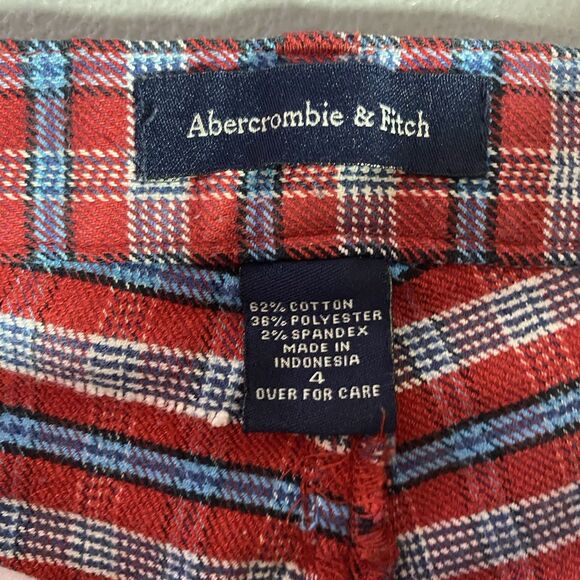 ABERCROMBIE & FITCH Pants Plaid Low Rise Boot Flare Y2K Preppy Womens 4 Red - Picture 3 of 10